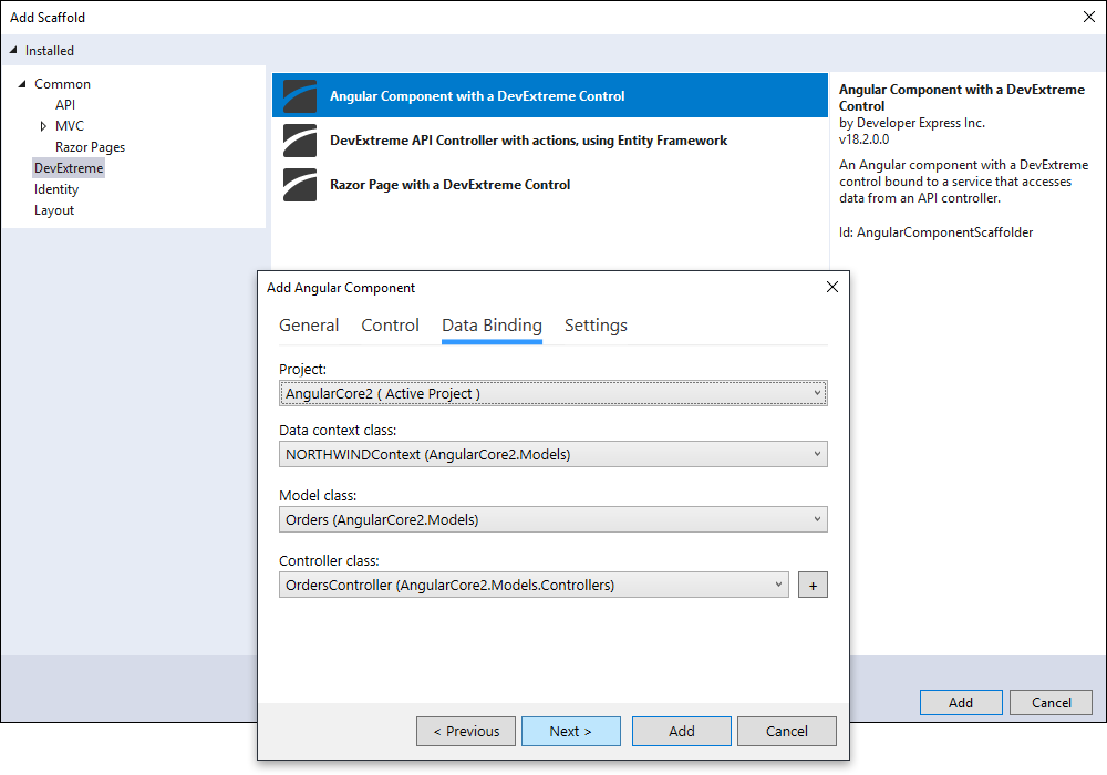 MS Visual Studio Angular Views Scaffolding | DevExpress