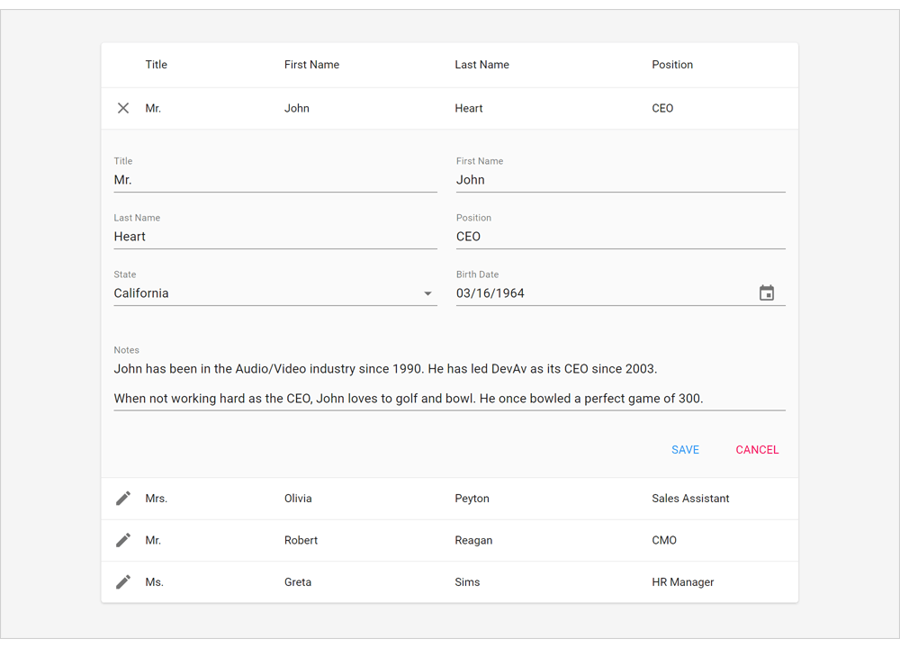 Native React Grid - Inline Edit Form - Editing in Detail Row | DevExpress