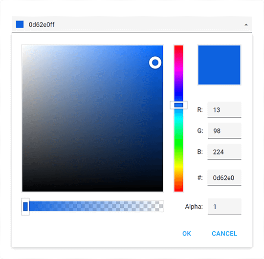 ColorBox with hexadecimal color chosen