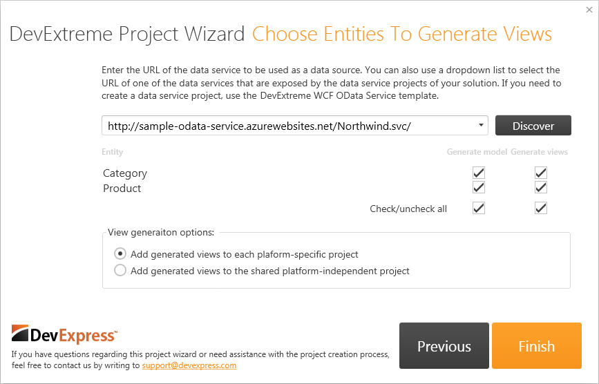 DevExtreme Project Wizard Third Page