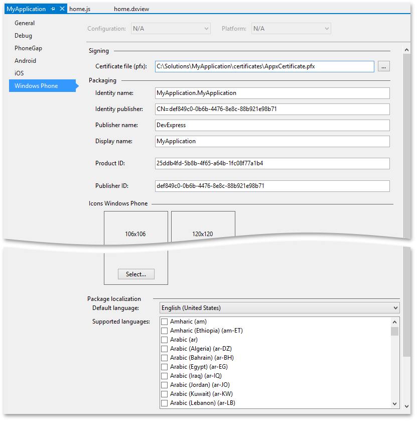 WinPhone Package Properties