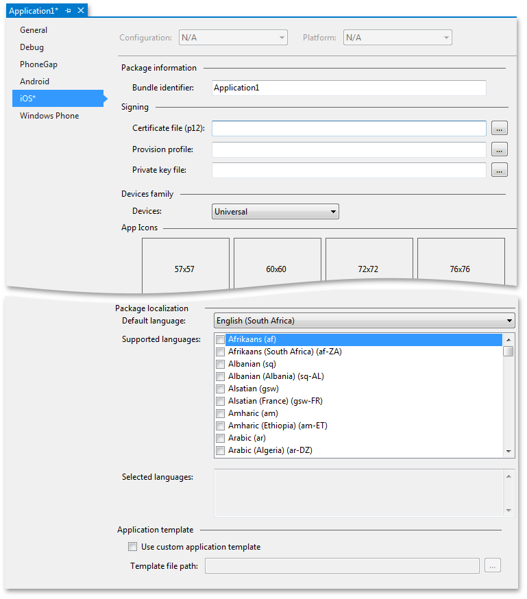 iOSPackage Properties