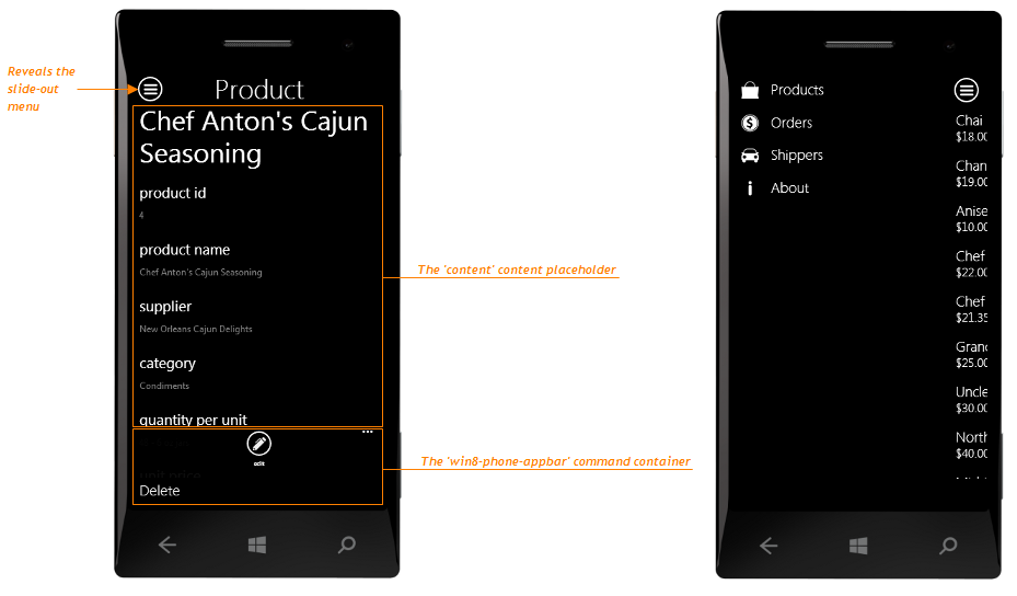 SlideOut Windows Phone 8