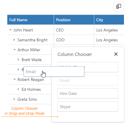 DevExtreme HTML5 JavaScript jQuery Angular Knockout Widget TreeList ColumnChooser