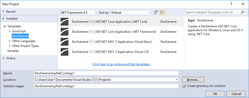DevExtreme ASP.NET MVC Controls - Project Templates