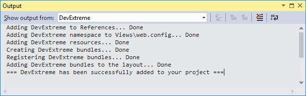 DevExtreme ASP.NET MVC Controls - Project Converter Output Window