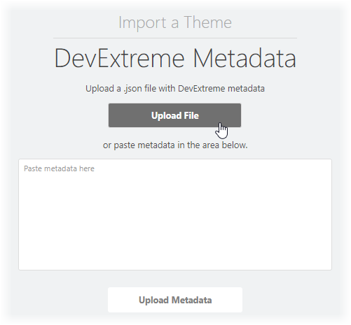 DevExtreme ThemeBuilder UI: Theme Import view