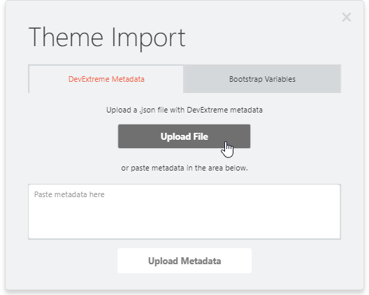 DevExtreme ThemeBuilder UI: Theme Import popup dialog