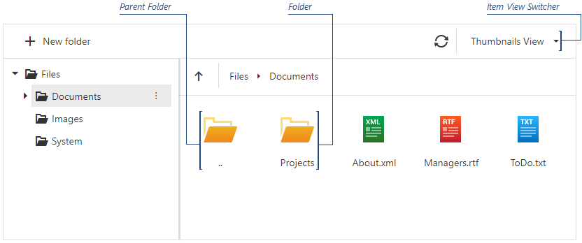 DevExtreme File Manager - Item View