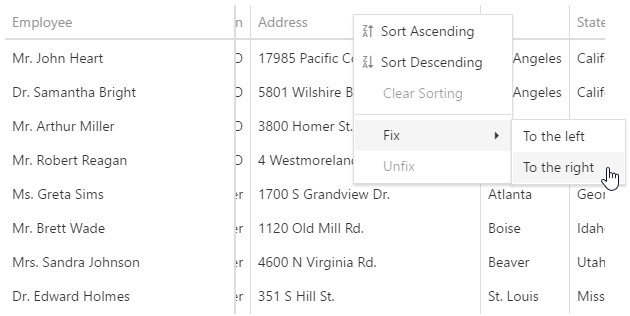 DevExtreme HTML5 JavaScript jQuery Angular Knockout datagrid Column Fixing