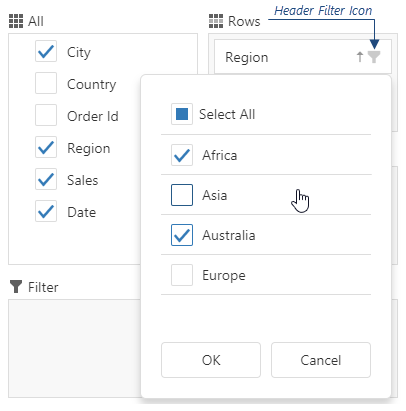 DevExtreme HTML5 JavaScript jQuery Angular Knockout UI component Pivot Grid Field Chooser Header Filter