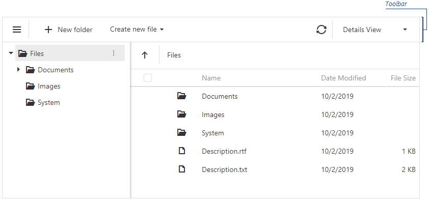 DevExtreme File Manager - Toolbar