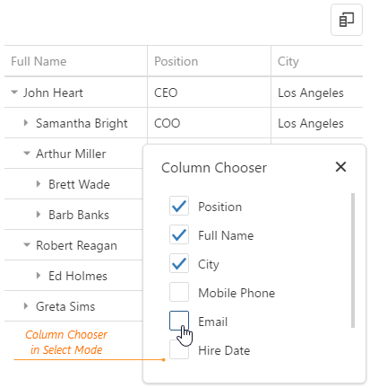 DevExtreme HTML5 JavaScript jQuery Angular Knockout UI component TreeList ColumnChooser