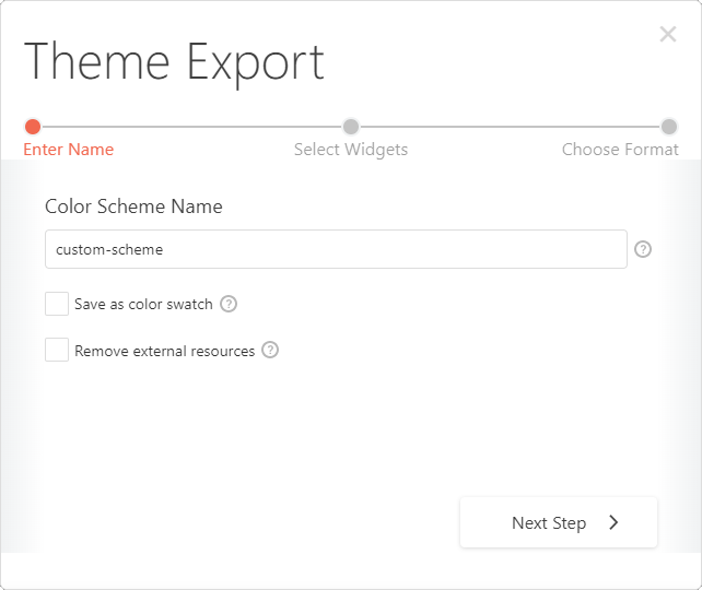 DevExtreme ThemeBuilder UI: Theme Export popup dialog, Enter Name