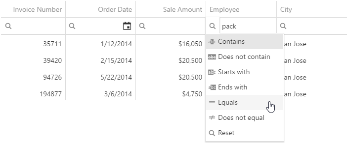 DevExtreme HTML5 JavaScript jQuery Angular Knockout datagrid FilterRow