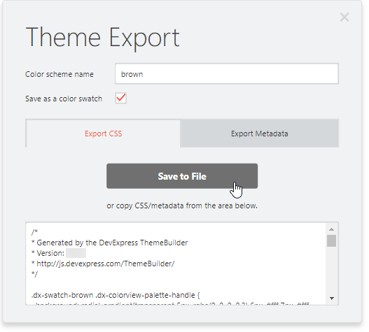 DevExtreme ThemeBuilder UI: Export a color swatch