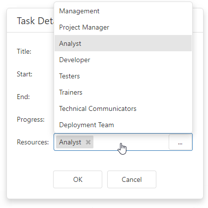 DevExtreme Gantt Chart - Assign Resources to Task