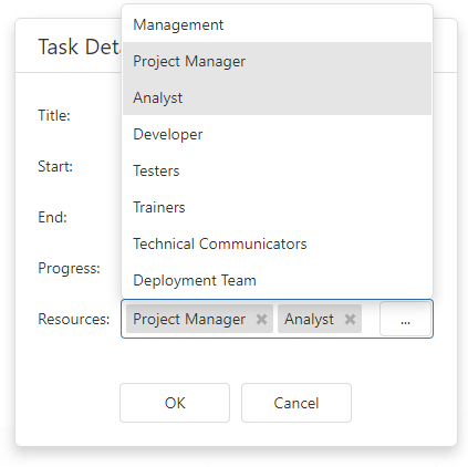 DevExtreme Gantt Chart - Assign Multiple Resources to Task