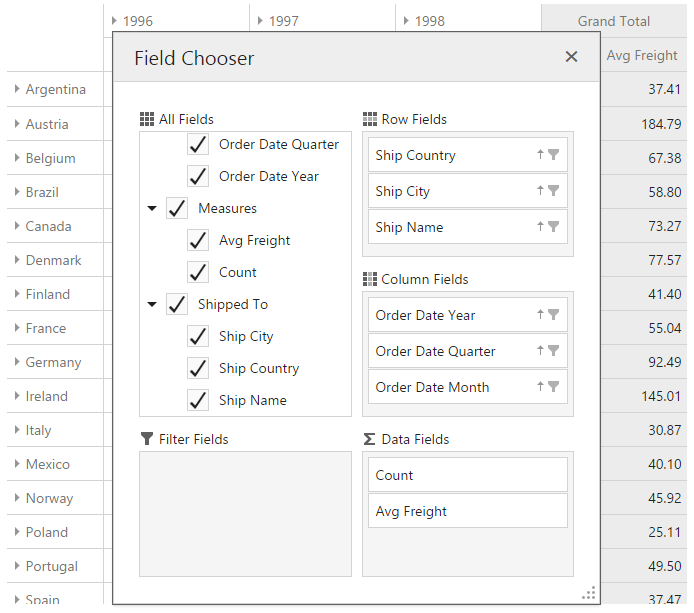 DevExtreme PivotGrid FieldChooser