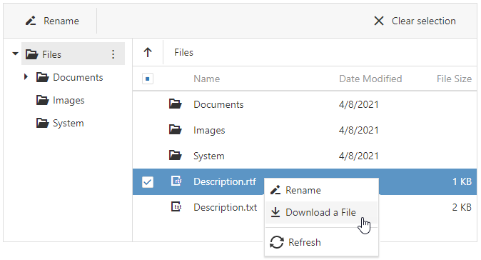 DevExtreme FileManager - Predefined Context Menu Items