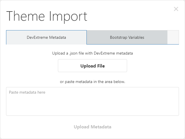 DevExtreme ThemeBuilder UI: Theme Import popup dialog