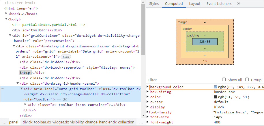 Inspect CSS: parent element