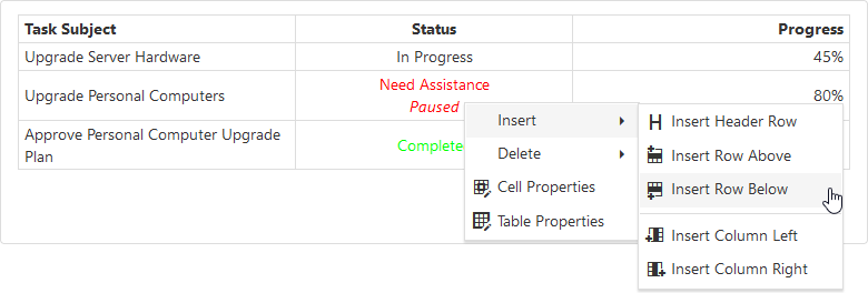 DevExtreme HTML5 JavaScript HtmlEditor: Table Context Menu