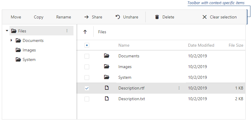 DevExtreme File Manager - Toolbar - File Selection Items