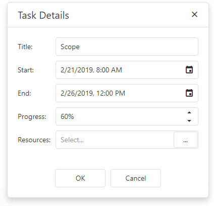 DevExtreme Gantt Chart - Task Edit Dialog