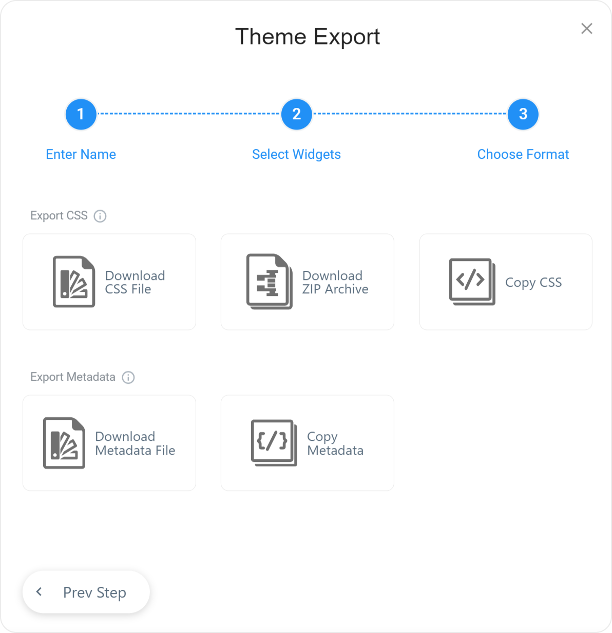 DevExtreme ThemeBuilder UI: Theme Export popup dialog, Choose Format