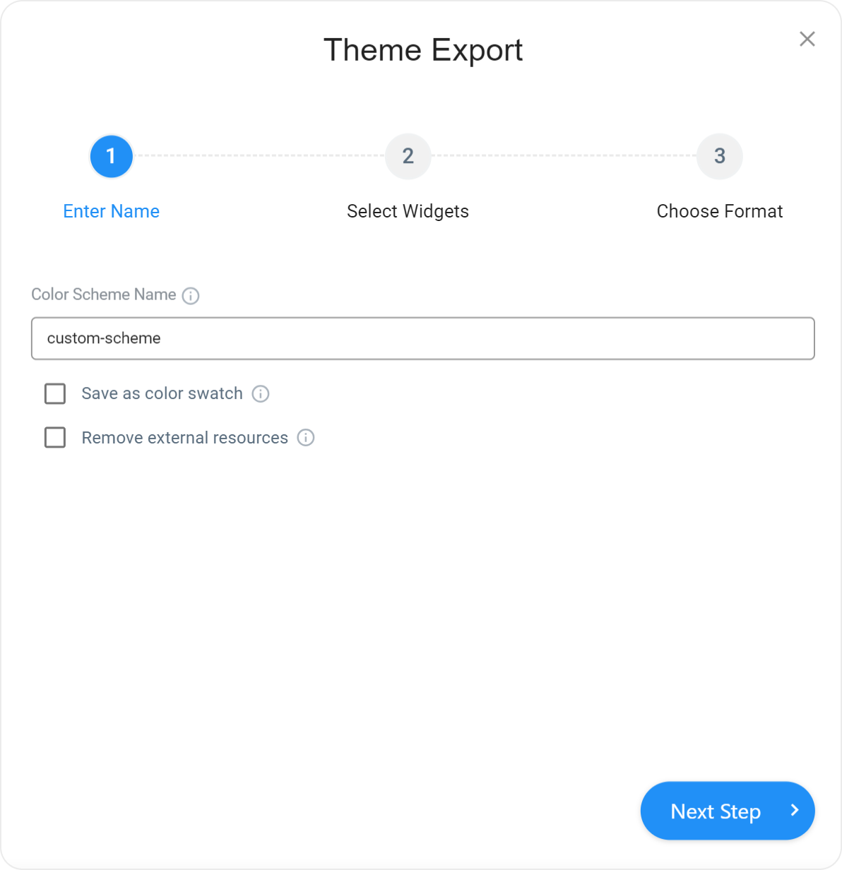 DevExtreme ThemeBuilder UI: Theme Export popup dialog, Enter Name