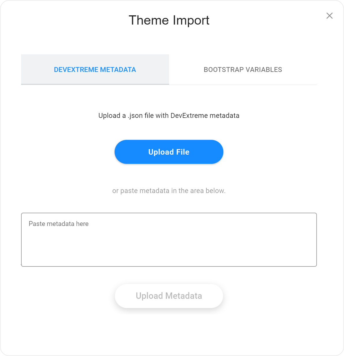 DevExtreme ThemeBuilder UI: Theme Import popup dialog