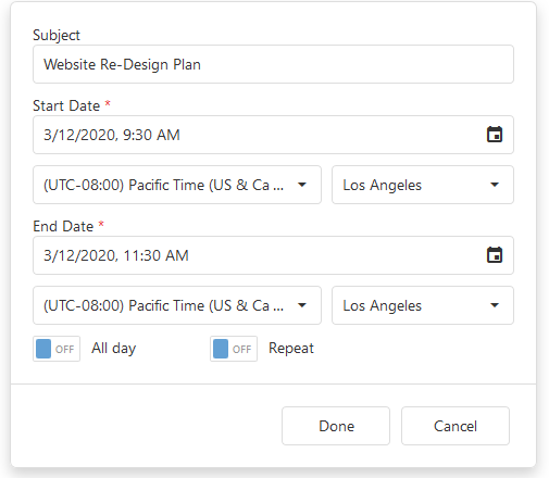 DevExtreme Scheduler with enabled time zone editing