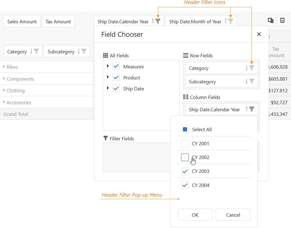 DevExtreme PivotGrid: Header filter