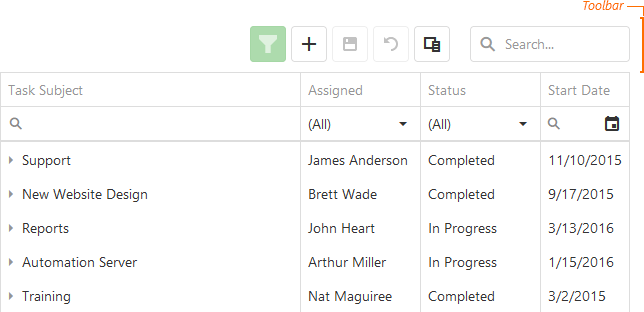 DevExtreme TreeList - Toolbar