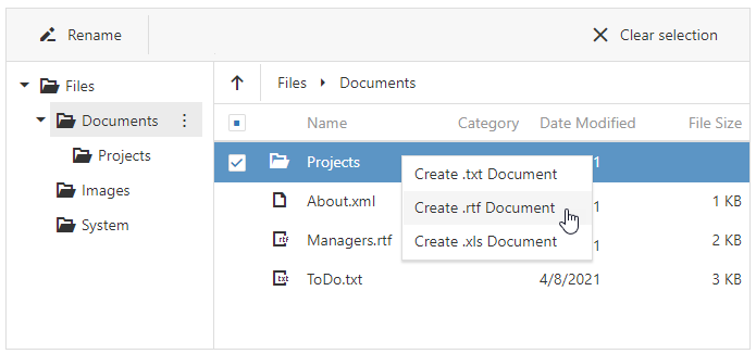 DevExtreme FileManager - Custom Context Menu Items