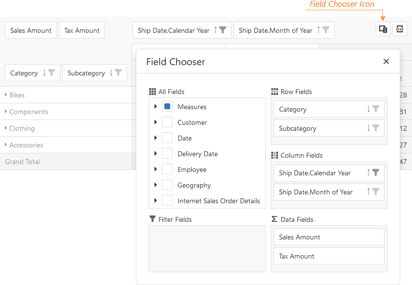 DevExtreme PivotGrid: Field chooser