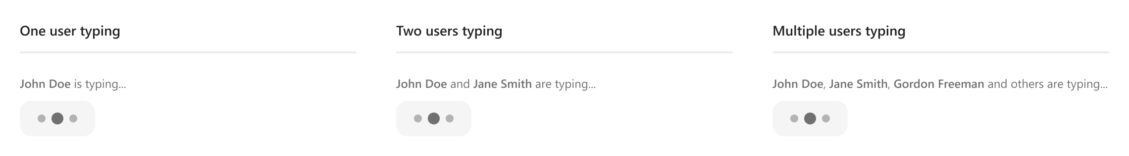 Messages that display the number of users typing