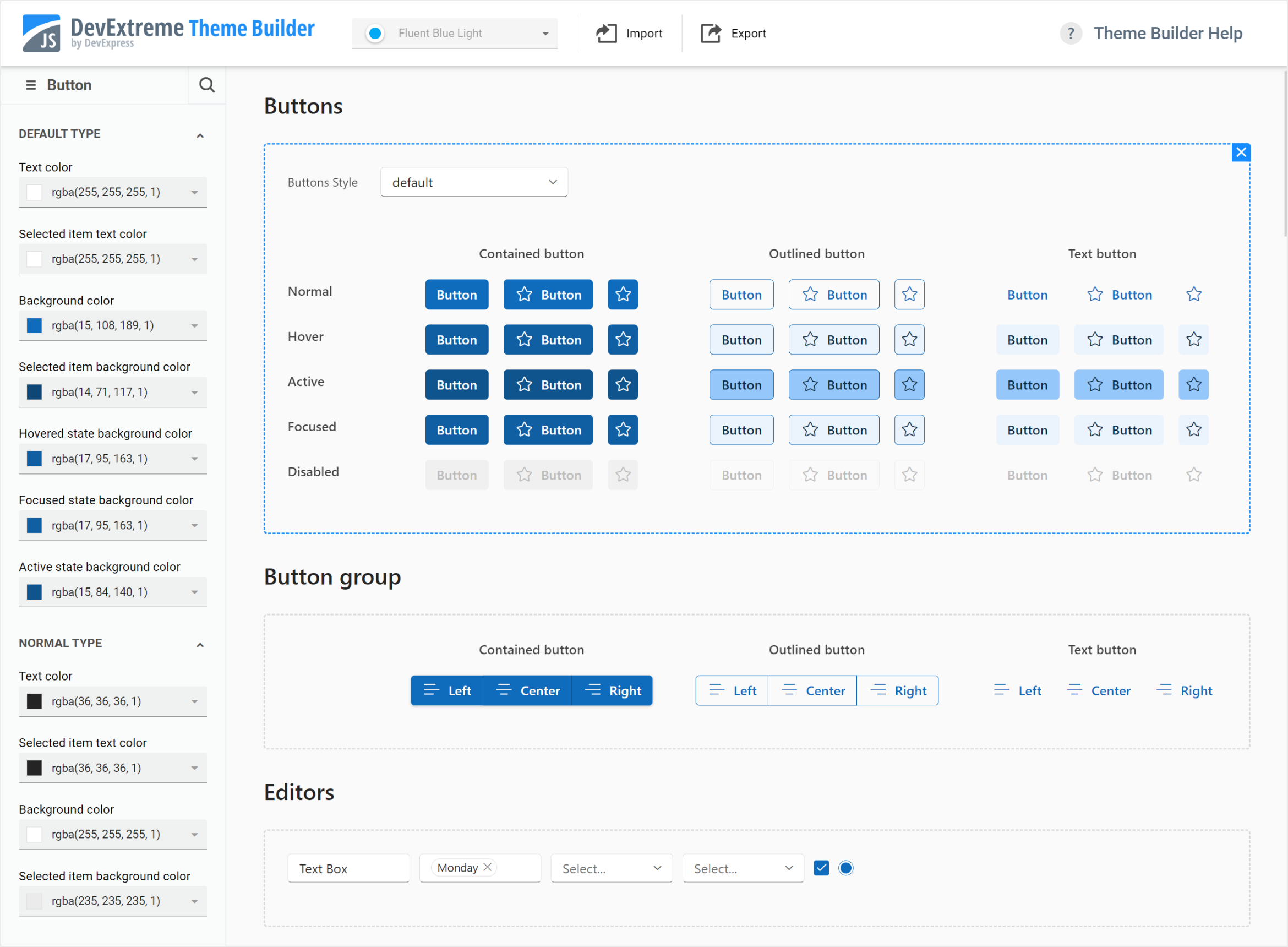 DevExtreme ThemeBuilder UI: Main View