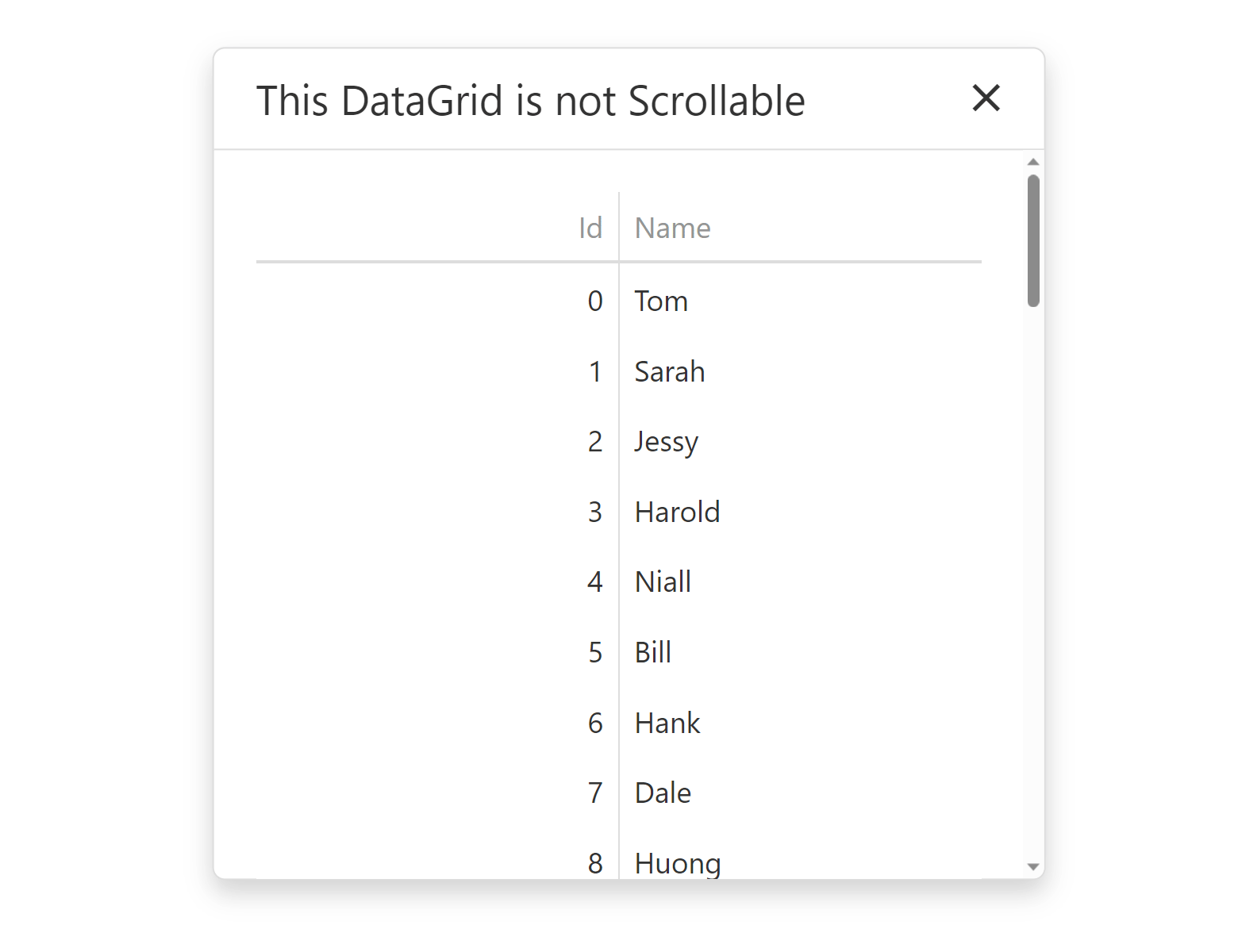 DataGrid in Popup with a native scrollbar