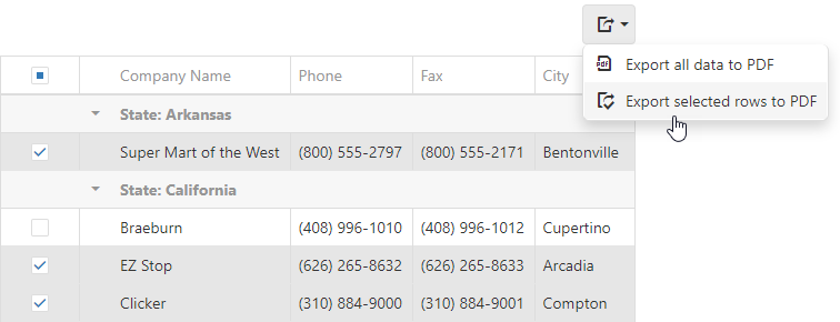 DevExtreme DataGrid Exporting Selected Rows