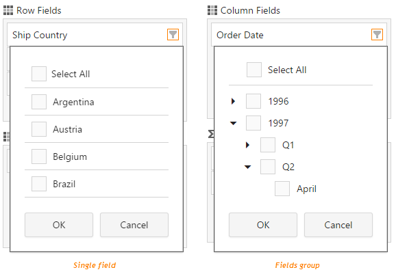 DevExtreme PivotGrid: Header filter