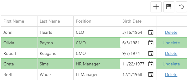 DevExtreme HTML5 JavaScript jQuery Angular Knockout UI component DataGrid Editing Batch Mode Deletion