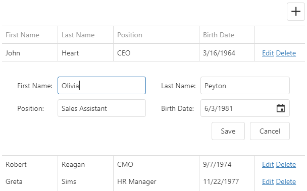 DevExtreme HTML5 JavaScript jQuery Angular Knockout UI component DataGrid Editing Form Mode