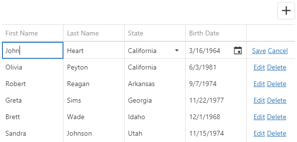 DevExtreme HTML5 JavaScript jQuery Angular Knockout UI component DataGrid Editing Row Mode Editing State