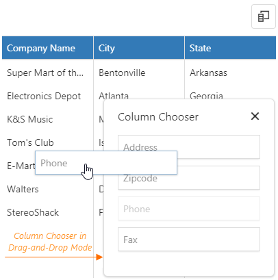 DevExtreme HTML5 JavaScript jQuery Angular Knockout UI component DataGrid ColumnChooser