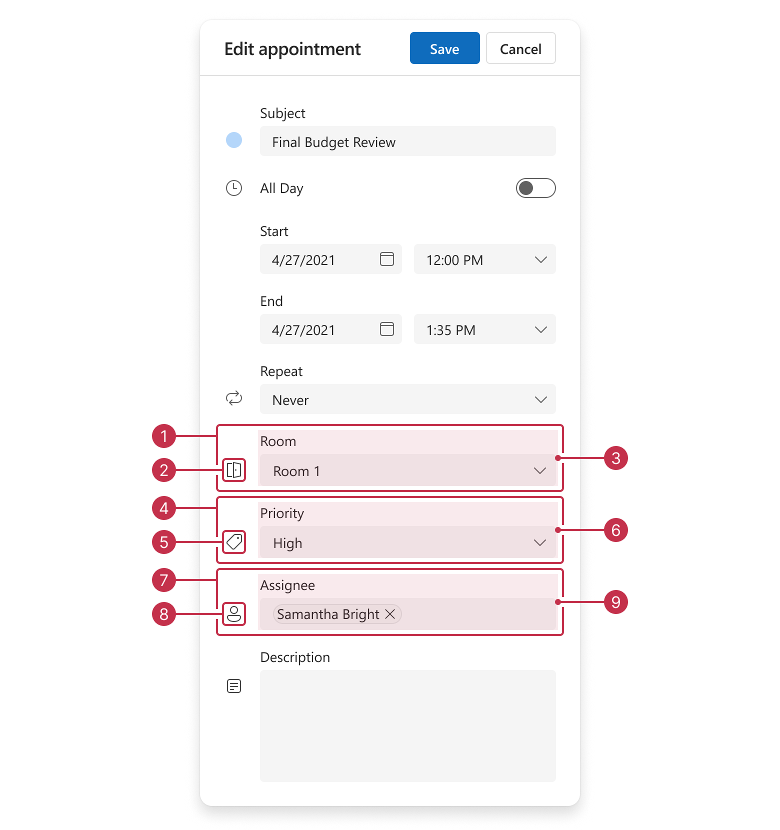 Scheduler appointment edit form, resources group items.