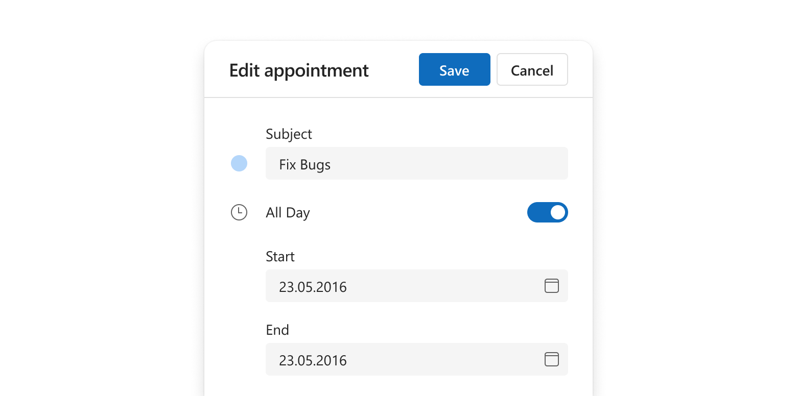 Scheduler all-day appointment edit form