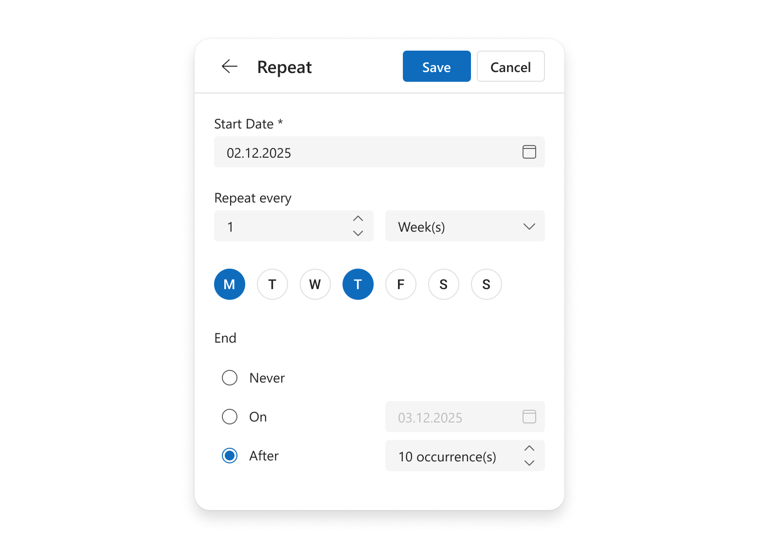 Scheduler recurring appointment edit form