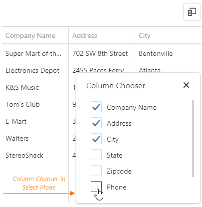 DevExtreme HTML5 JavaScript jQuery Angular Knockout UI component DataGrid ColumnChooser